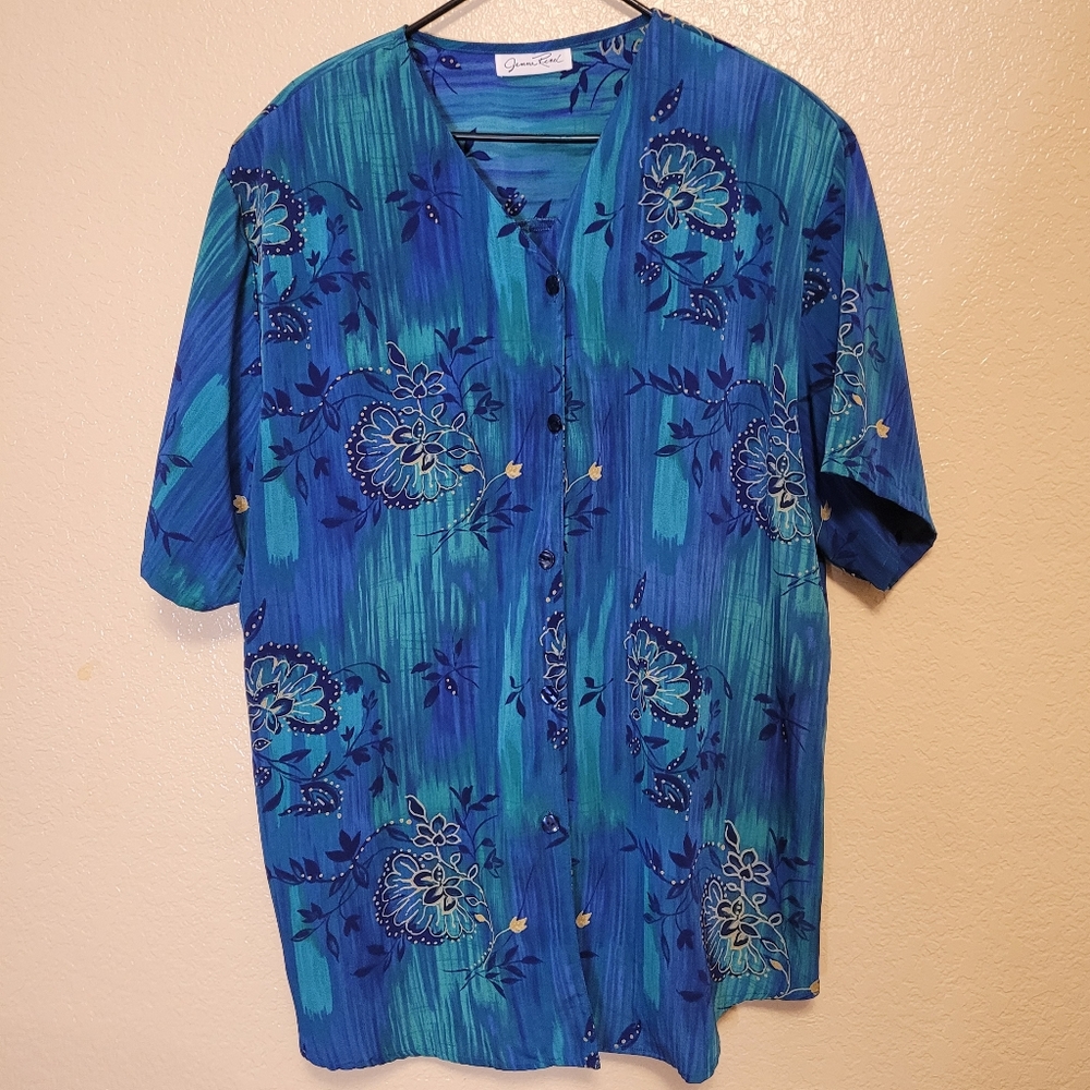 Jenna Reneé Women Green Print Blouse Size 2X
